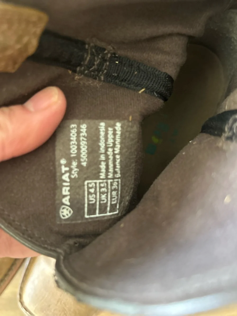 Ariat Brown and Black Leather Work Boot Interior View